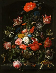 Flowers in a Metal Vase. Creator: Abraham Mignon. Date:1670. Institution: Mauritshuis. Provider: Digitale Collectie. Providing Country: Netherlands. PD for Public Domain Mark