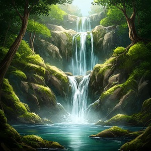 Mystical Cascade: A Topographical Waterfall Dreamscape