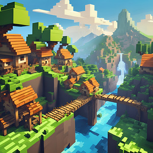 A vibrant and detailed Minecraft inspired scene
