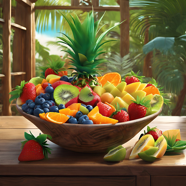 a mouthwatering scene set in a tropical Print