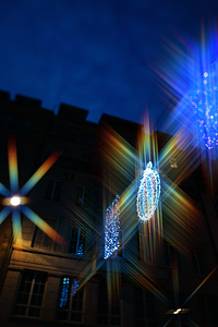 City Building with Festive Night Lights