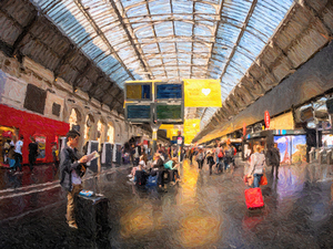 painting on canvas with color texture of Large crowd of people i