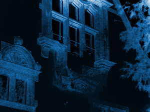 Eerie Blue Tinted Building at Night