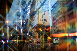 Urban Traffic Sign with Abstract Light Reflections