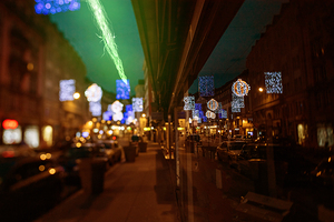 Festive City Street with Night Lights