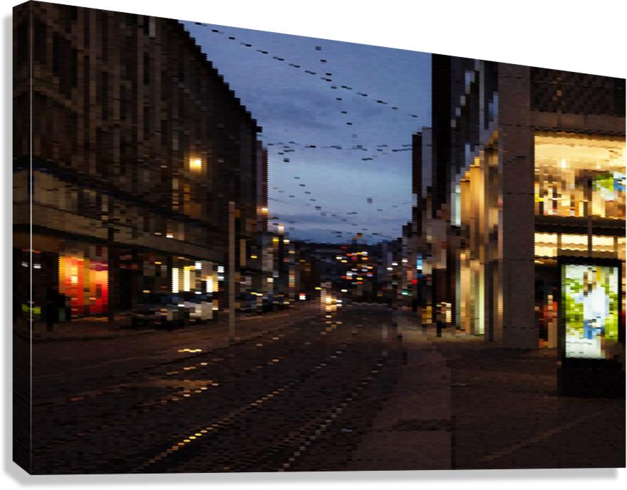 Midnight Glow: Illuminated City Street Canvas Print