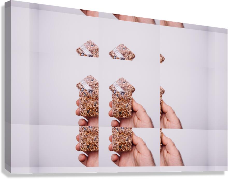 Hand Holding Seed Snack with Repetitive Pattern Canvas Print