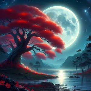 The moon is a brilliant orb in the sky casting