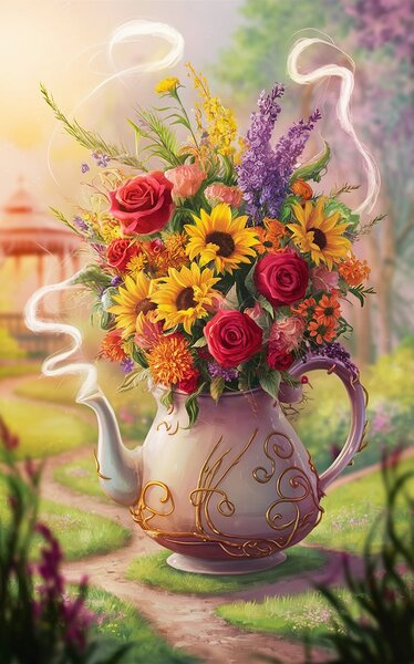  brimming with a vibrant medley of wildflowers. The teapot vase Print