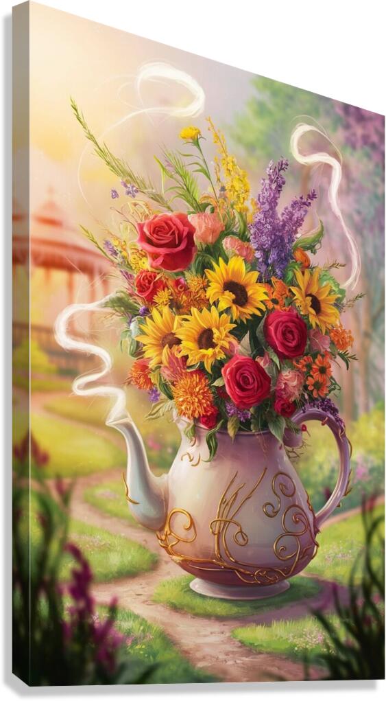  brimming with a vibrant medley of wildflowers. The teapot vase Canvas Print