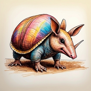 Default A cartoon armadillo curled up in a ball w