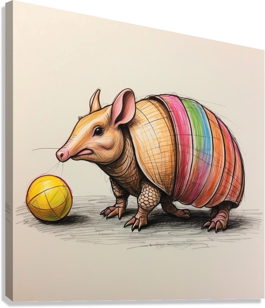 Default A cartoon armadillo curled up in a ball w Canvas Print