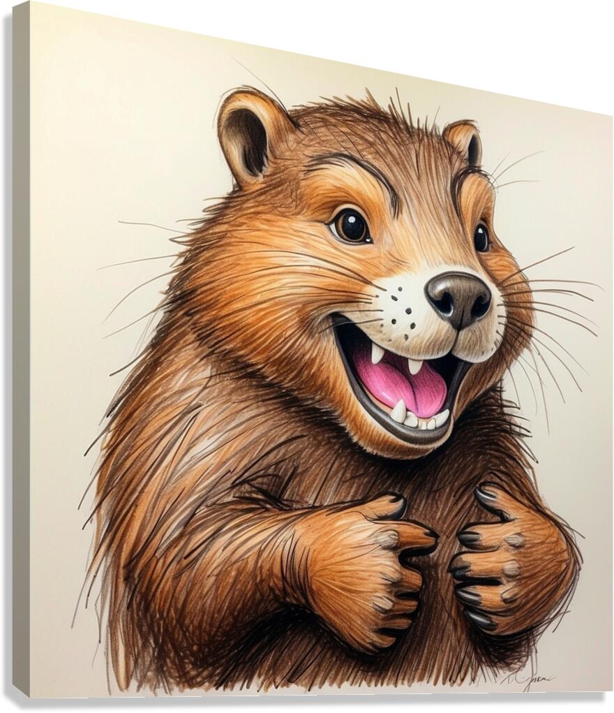 Default A cartoon beaver with its teeth chatterin Canvas Print