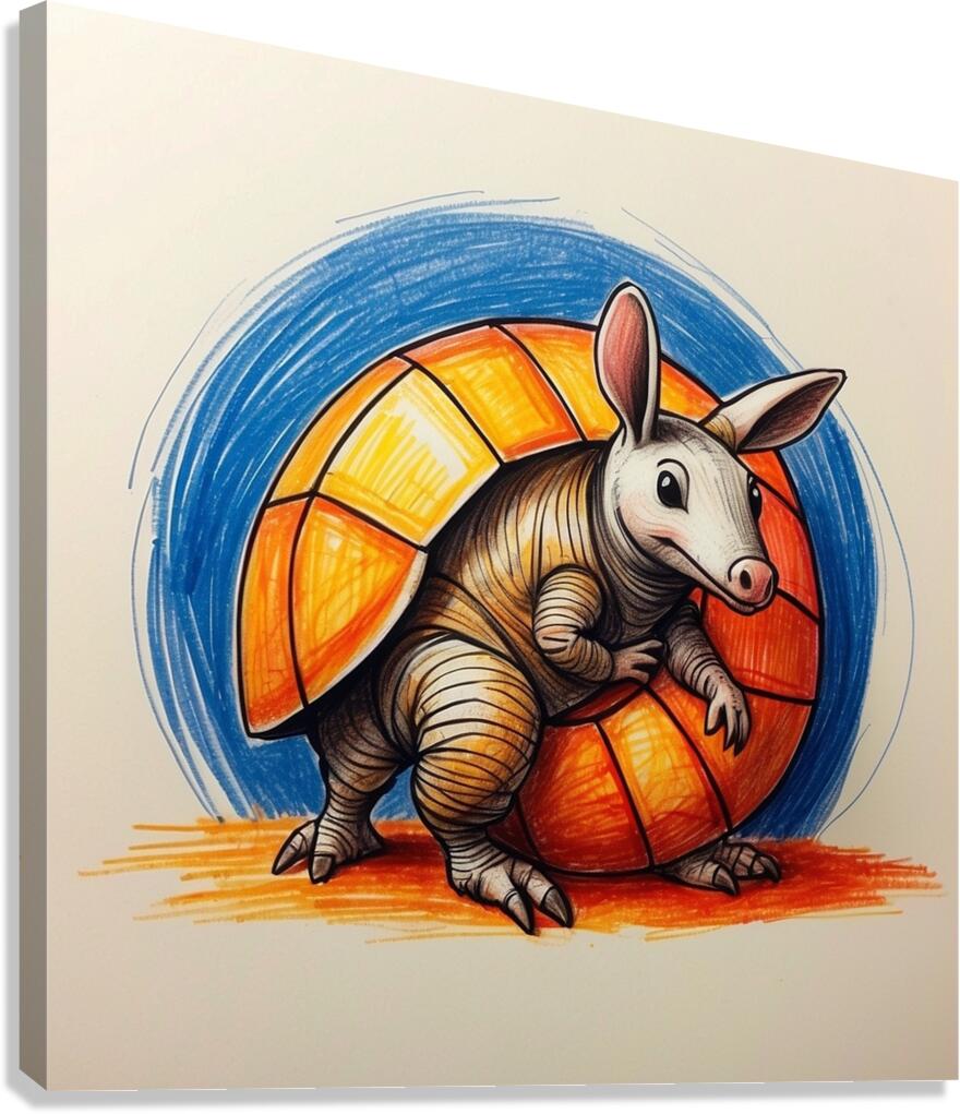 Default A cartoon armadillo curled up in a ball w Canvas Print