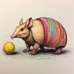 Default A cartoon armadillo curled up in a ball w