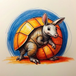 Default A cartoon armadillo curled up in a ball w