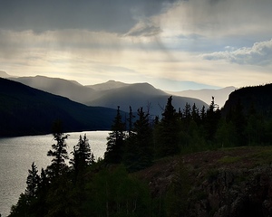 Rainy sunset over the reservoir