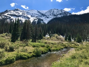 Snow capped valley stream