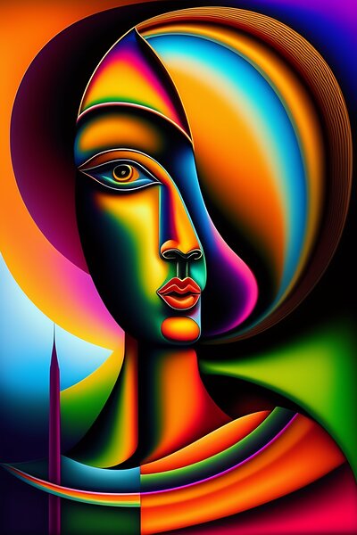 Abstract drawing of a sad woman1 Print