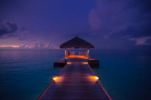 Idyllic arbor on water, Maldive Islands by icemanphotos