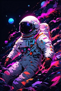Astronaut among the colors of the universe. 
