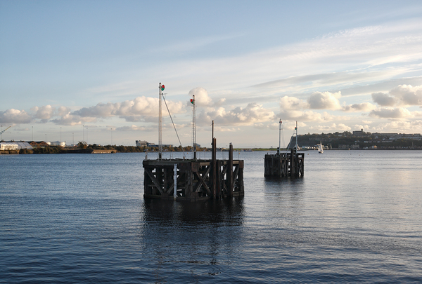 Cardiff Bay dusk wooden structures 1 Print