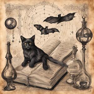Book of Shadows Spell Page Bats and Black Cats
