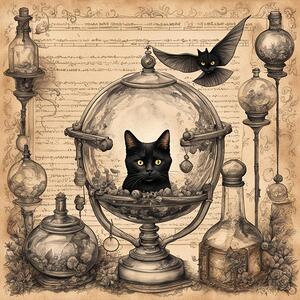 Book of Shadows Spell Page Mystical Black Cat