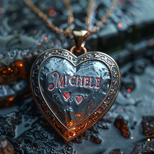 blackdigitalart heart necklace that reads MICHELE