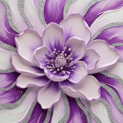 Purple Flower Painting with Silver Accents