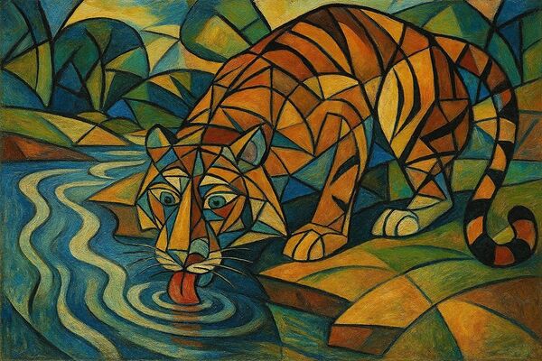 Tiger Sipping Print