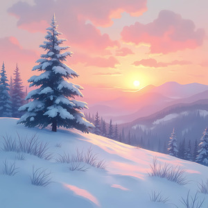 A sunset on a snow