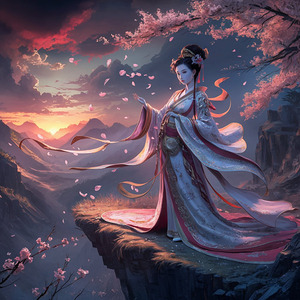 Graceful Geisha Amidst a Sunset Blossom