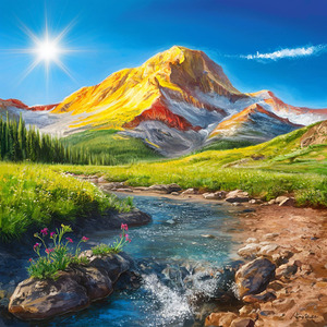 Radiant Sunrise over a Vibrant Mountain Landscape