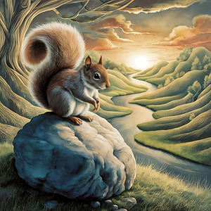 Serene Sunset Squirrel