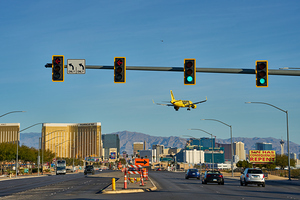 Airplane and Helicopter over Las Vegas Blvd DSC03