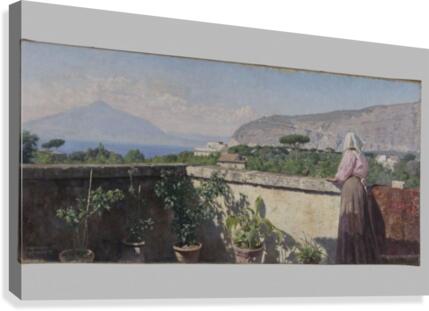 Femme sur la terrasse de l hotel Cocumella Vue sur le Vesuve Canvas Print