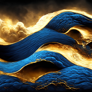 Blue Black & Gold Waves & Clouds