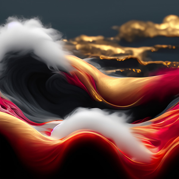 Red Orange Black & Gold Waves & Clouds by Crowntaj