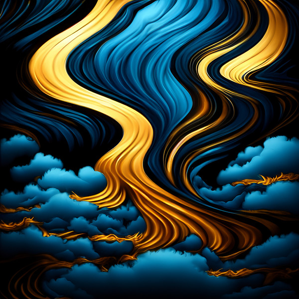 Blue Black & Gold Waves & Clouds by Crowntaj