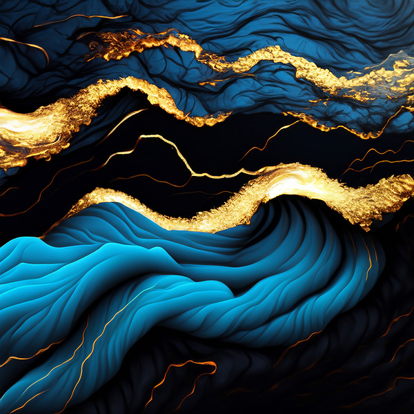 Blue Black & Gold Waves & Clouds by Crowntaj