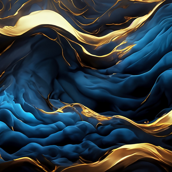 Blue Black & Gold Waves & Clouds by Crowntaj