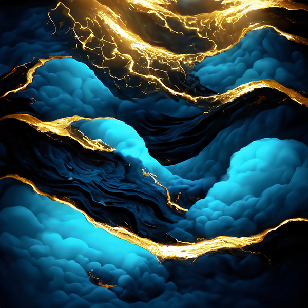 Blue Black & Gold Waves & Clouds by Crowntaj