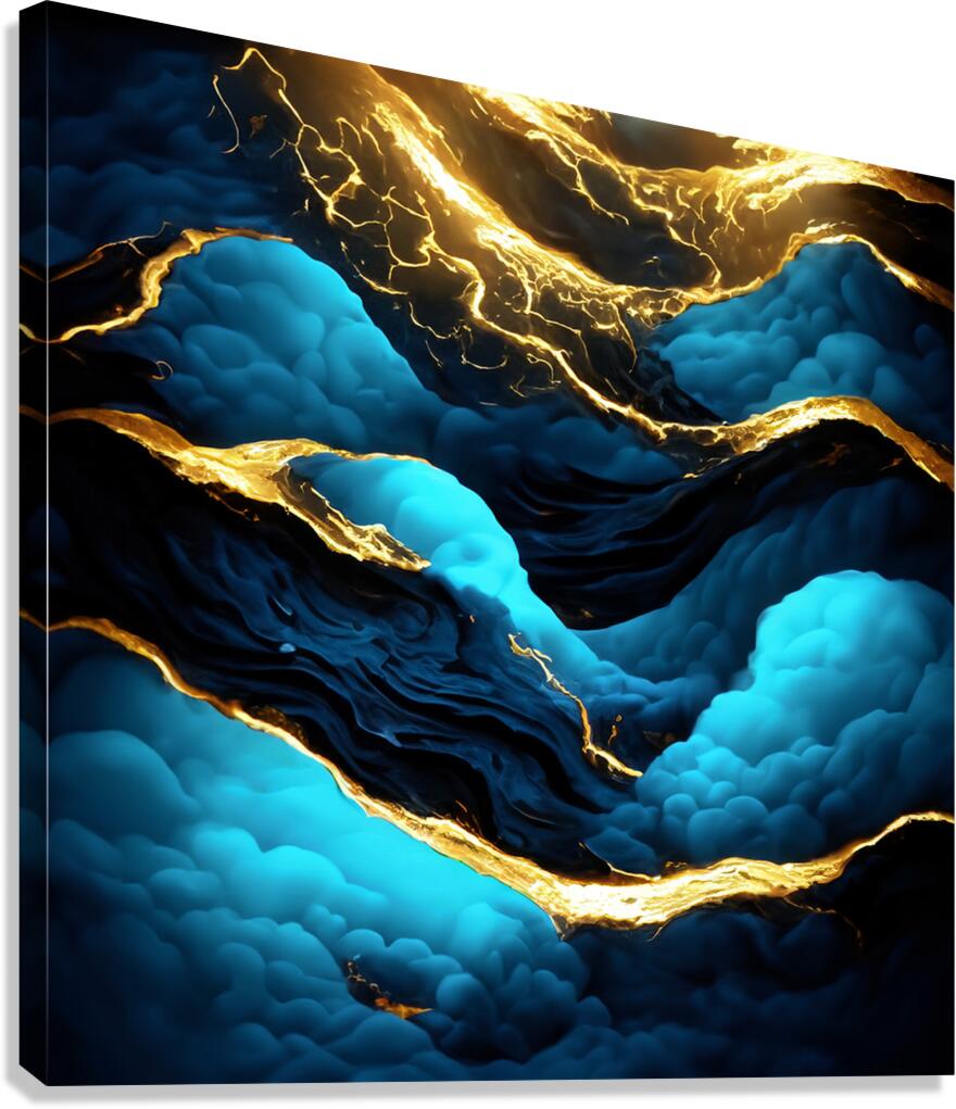 Blue Black & Gold Waves & Clouds Canvas Print