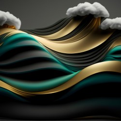 Green Black & Gold Waves & Clouds