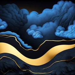 Blue Black & Gold Waves & Clouds