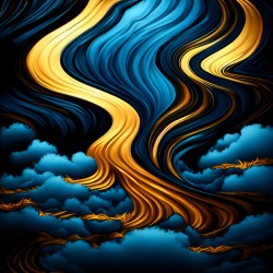 Blue Black & Gold Waves & Clouds