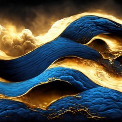 Blue Black & Gold Waves & Clouds