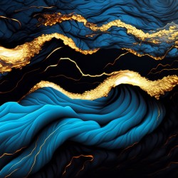 Blue Black & Gold Waves & Clouds