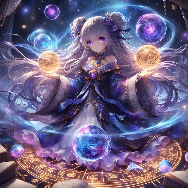 Celestial Sorceress Controlling Cosmic Orbs  Print